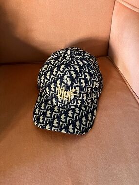Dior Navy & Cream Monogram Baseball Cap with Gold Logo